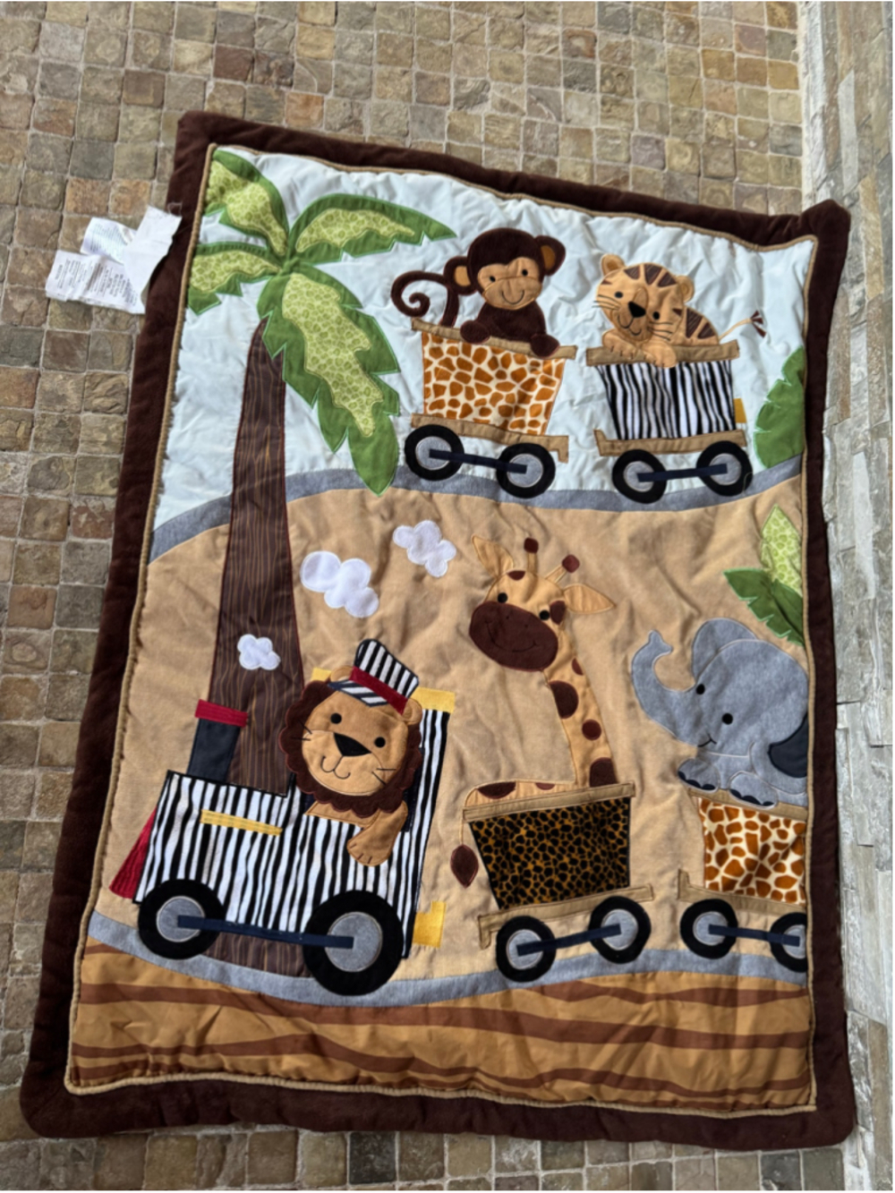 Unisex Lambs & Ivy Jungle animal crib quilt, sheet, curtain and decor